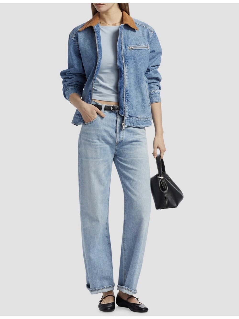Reformation Classic Denim Harrison Jacket Size XS Corduroy Collar $248 Retail.